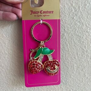 Juicy Couture Red Cherry Keychain with Gold and Green Accents